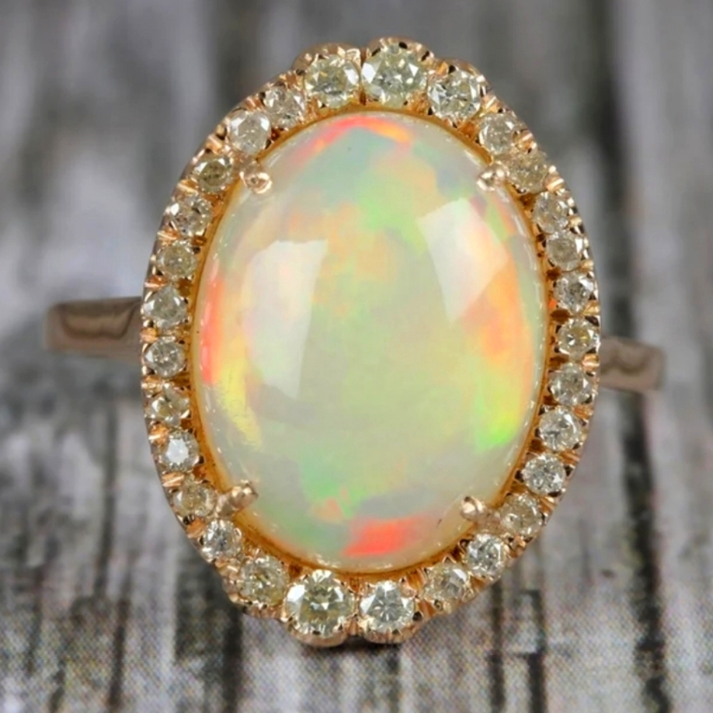14kt Rose Gold Opal & Diamond Ring